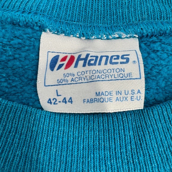 Vintage Hanes Newberg Friends Church Sweatshirt Teal Blue Made in USA Large - Picture 3 of 7